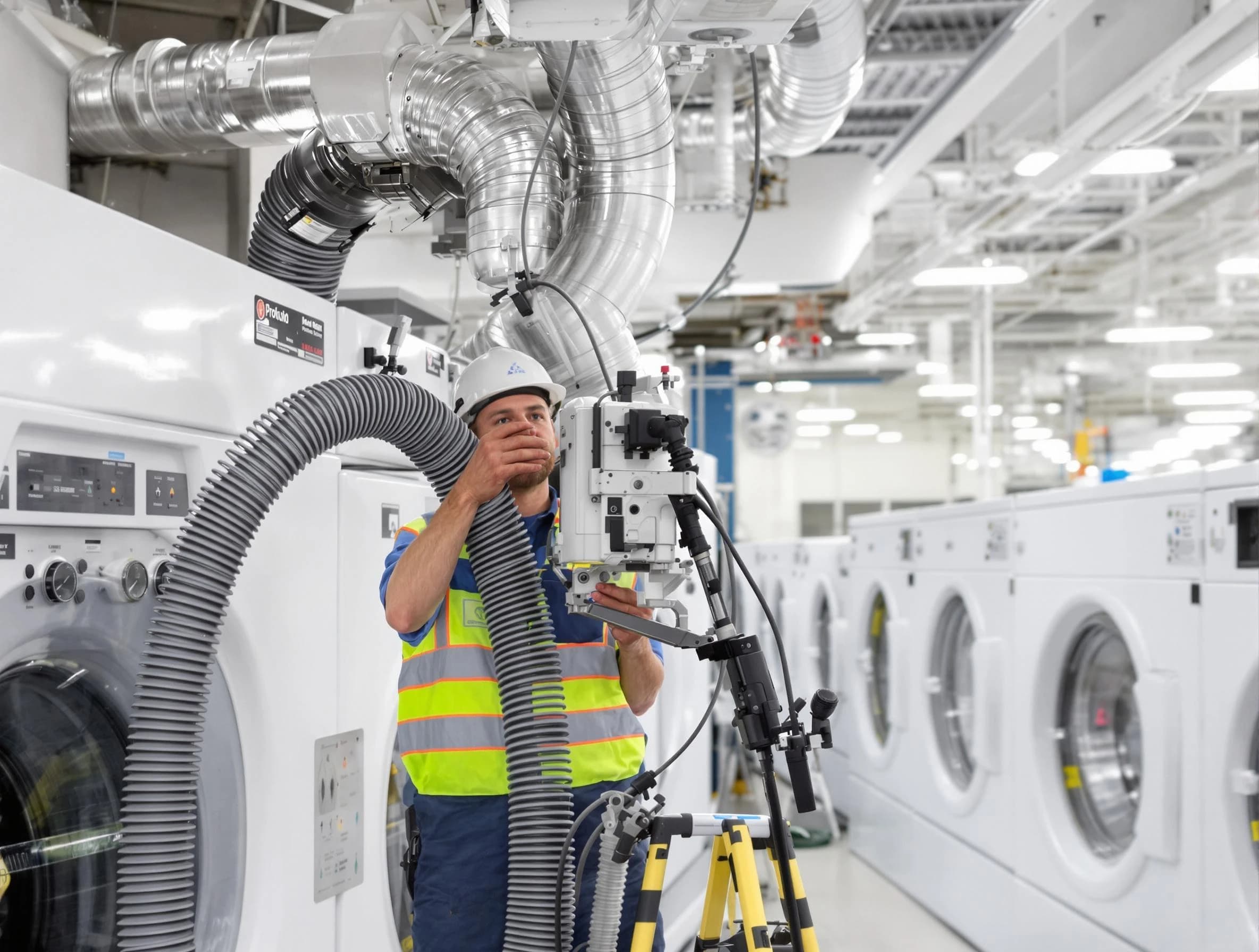 Woods Cross Dryer Vent Cleaning team performing commercial-grade dryer vent cleaning at a business facility in Woods Cross