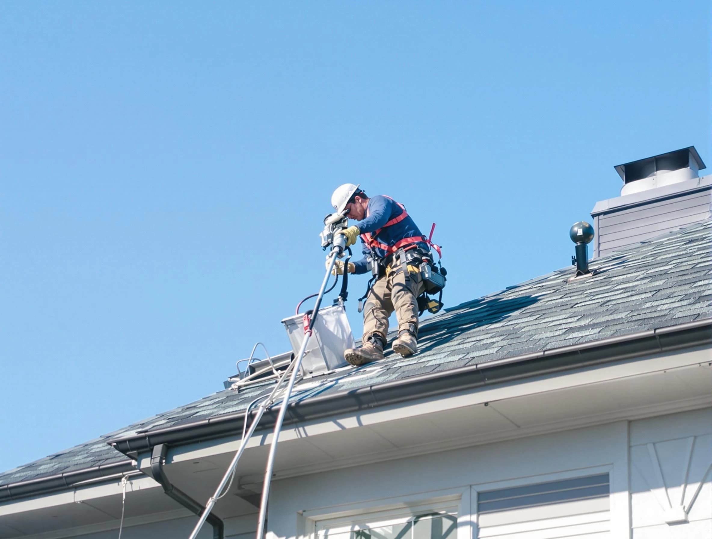 Woods Cross Dryer Vent Cleaning certified technician cleaning a roof-mounted dryer vent system in Woods Cross