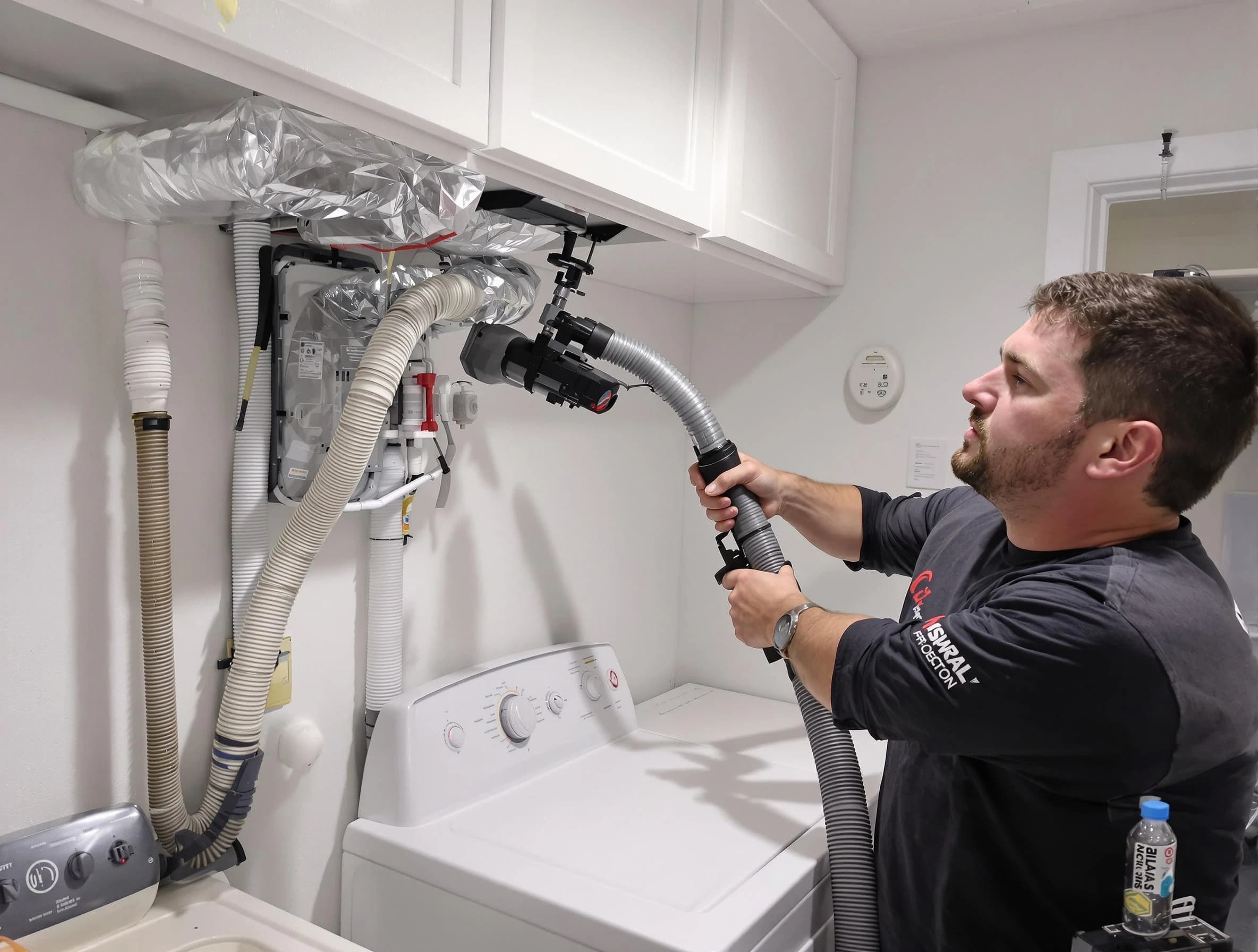 Woods Cross Dryer Vent Cleaning certified technician performing safety-focused gas dryer vent cleaning in Woods Cross